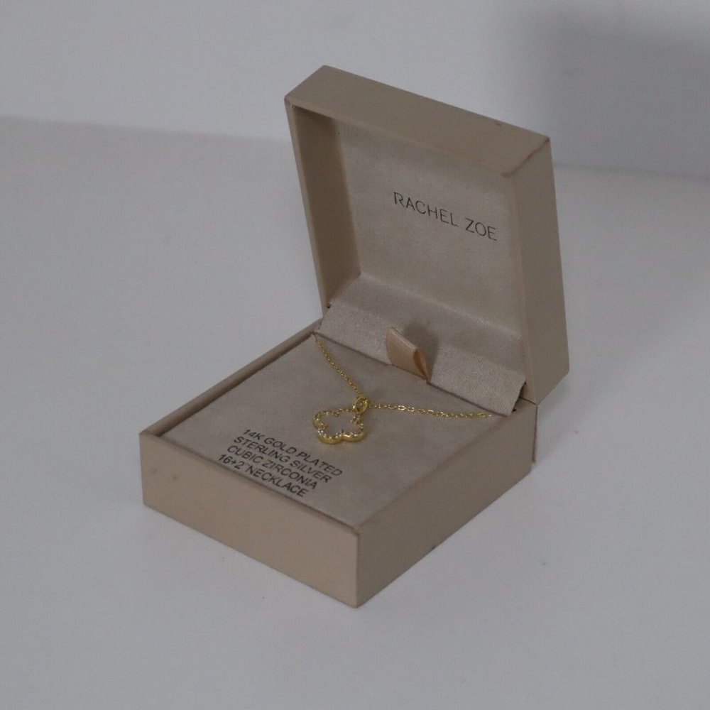 Rachel Zoe 14K Gold Plated Sterling Silver Clover Cubic Zirconia Necklace 16+2”